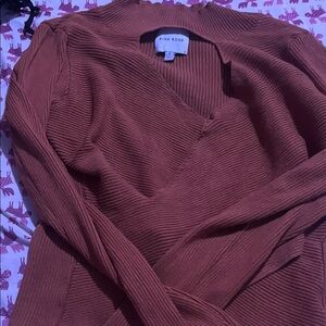 Pink Rose Women's V-Neck Sweater in Warm Rust